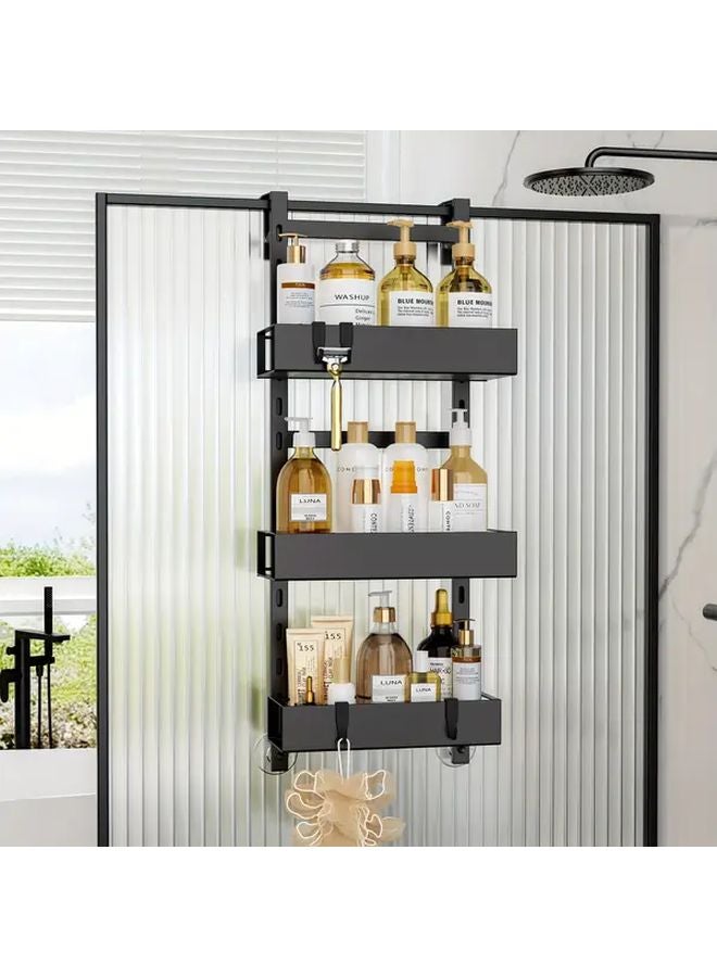 Black Adjustable 3 Tier Hanging Shower Caddy Metal Rust Resistant Bathroom Organizer - Image 5