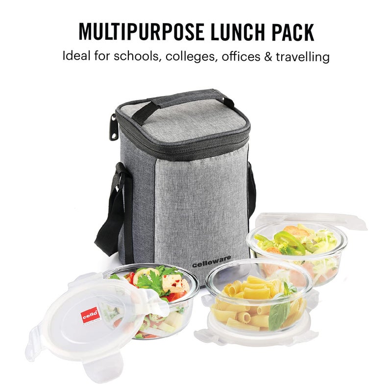 Cello CELLO Delighta Round Borosilicate Glass Lunch Box with Jacket, 400ml, Set of 3 | Vertical Glass Lunch Boxes | Microwave Safe and Leak Proof | Tiffin for Office/School/College | Transparent  - Image 4