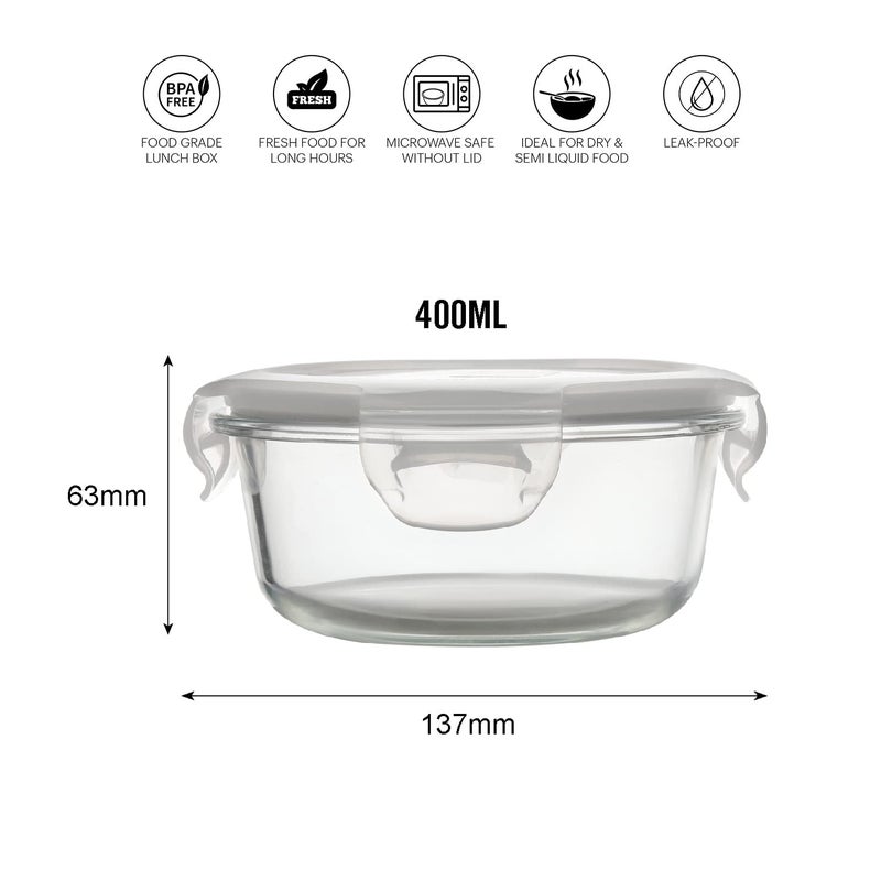 Cello CELLO Delighta Round Borosilicate Glass Lunch Box with Jacket, 400ml, Set of 3 | Vertical Glass Lunch Boxes | Microwave Safe and Leak Proof | Tiffin for Office/School/College | Transparent  - Image 3
