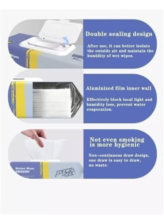 مناديل مبللة منزلية قوية لتنظيف المطبخ لإزالة التلوث، تحتوي 80 قطعة، عبوة واحدة - Image 3
