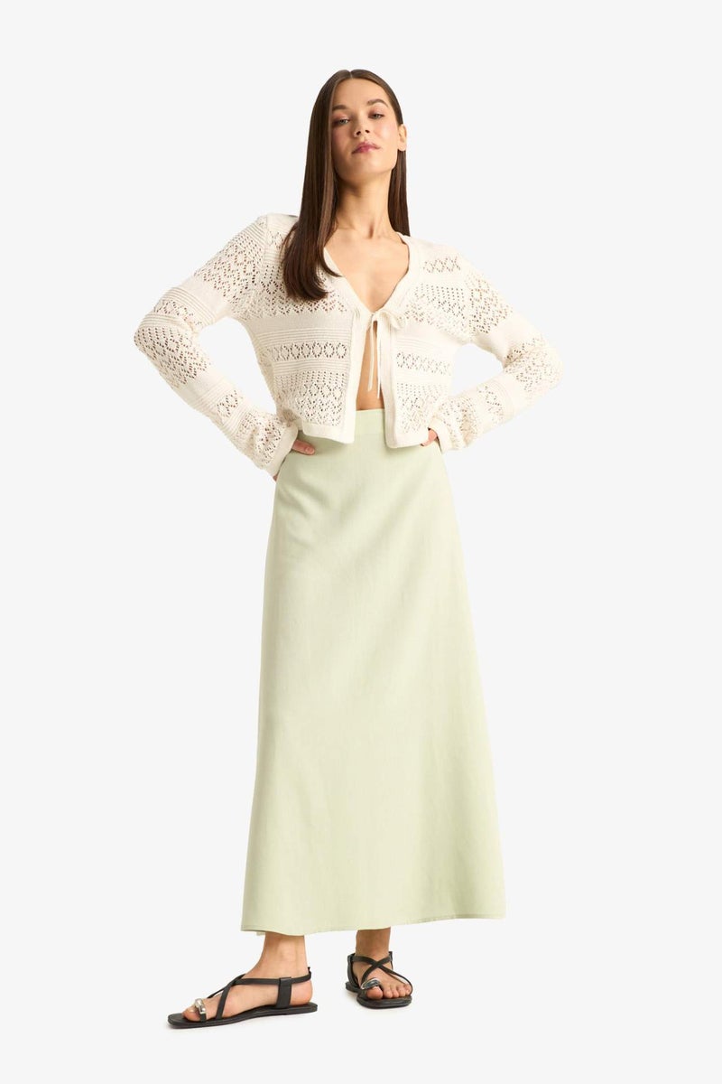 DeFacto A Cut High Waist Linen Blend Maxi Skirt - Image 3