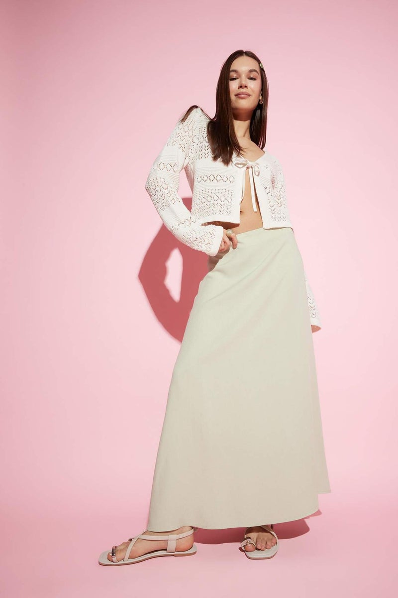 DeFacto A Cut High Waist Linen Blend Maxi Skirt - Image 1