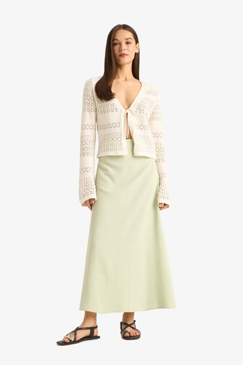 DeFacto A Cut High Waist Linen Blend Maxi Skirt - Image 4