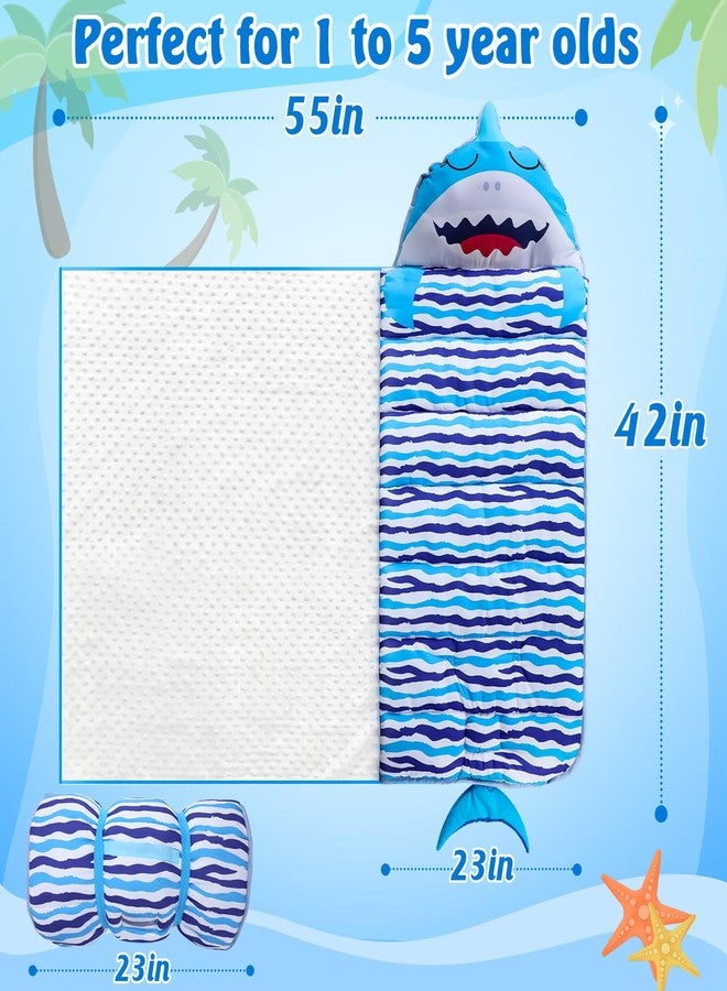 Biubee Thick Shark Toddler Nap Mat with Pillow for Boys - Lightweight & Portable Toddler Sleeping Bag for Kids Aged 1~5 Daycare Preschool Travel - Image 5
