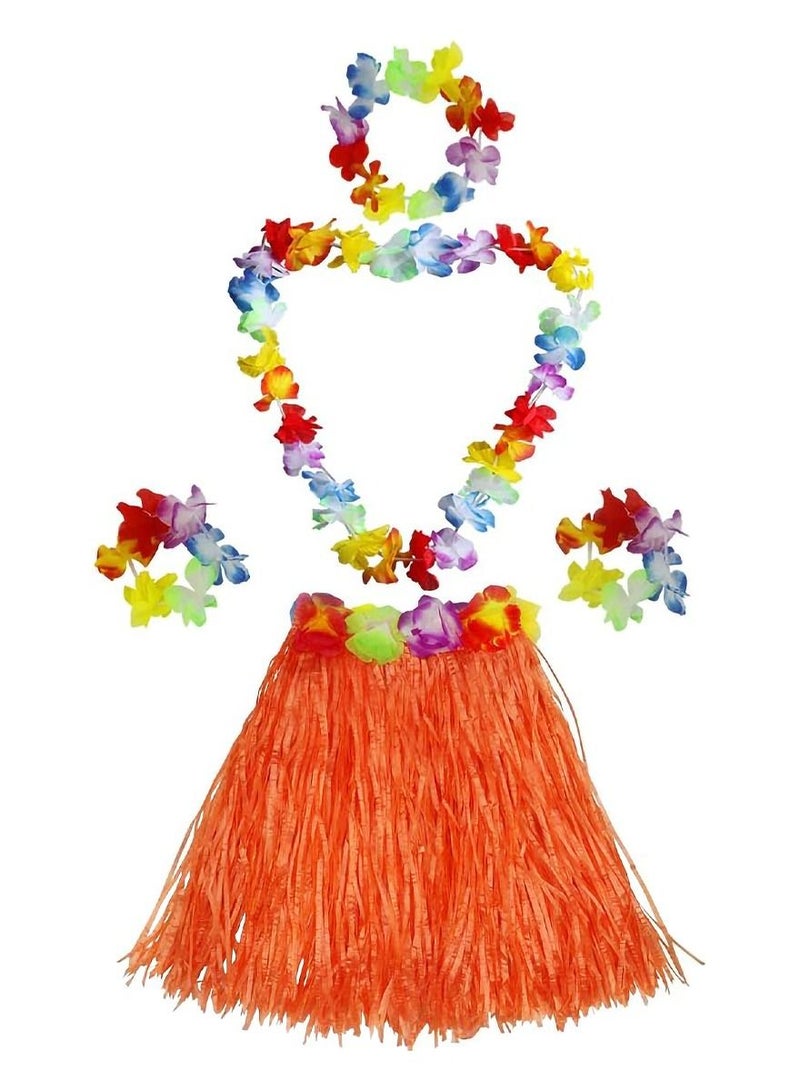 Party Time Orange Hula Hawaiian Skirt Costume Set - Image 1