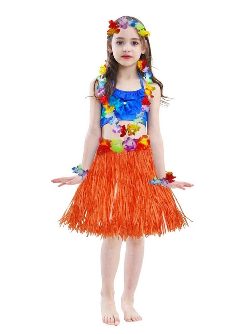 Party Time Orange Hula Hawaiian Skirt Costume Set - Image 2