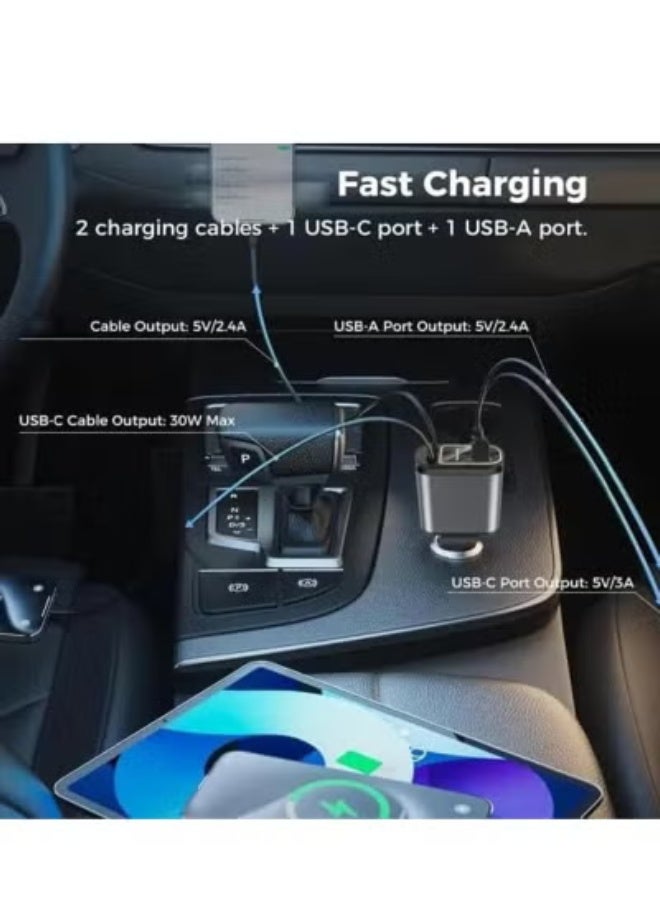 JAJEEK 4-in-1 Retractable Car Charger with Starry Sky Projector & LED Light – Fast USB Car Phone Charger with Retractable Cables, Multi-Device Charging Adapter, Compact & Durable Car Accessory - Image 4