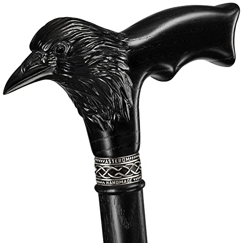 Asterom Handmade Wooden Carved Walking Cane for Men and Women Raven Stylish Walking Stick Gothic Crow Cane Black - Image 5