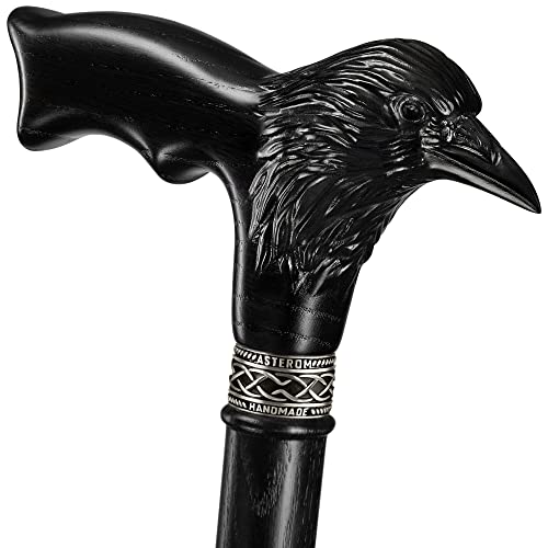 Asterom Handmade Wooden Carved Walking Cane for Men and Women Raven Stylish Walking Stick Gothic Crow Cane Black - Image 2