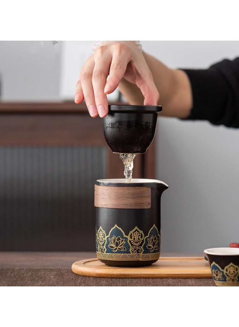 ارواق طقم شاي للسفر 4 أكواب 1 وعاء 1 علبة شاي إبريق شاي محمول من السيراميك ومجموعة أكواب شاي حقيبة سفر جلدية بنية للمنزل والمكتب والتخييم في الهواء الطلق والنزهة - Image 4