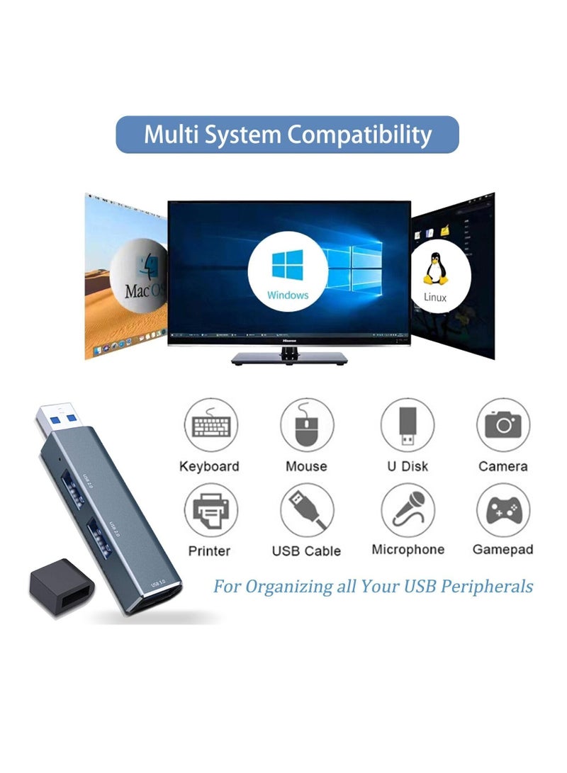 USB 3.0 Hub, 3 Ports Multiport Adapter, USB Expander, USB 3.0 Splitter Aluminum Multiple USB Extension Dock Compatible, or Laptop, Xbox, Flash Drive, HDD, Console, Printer, Camera, Keyborad, Mouse - Image 4