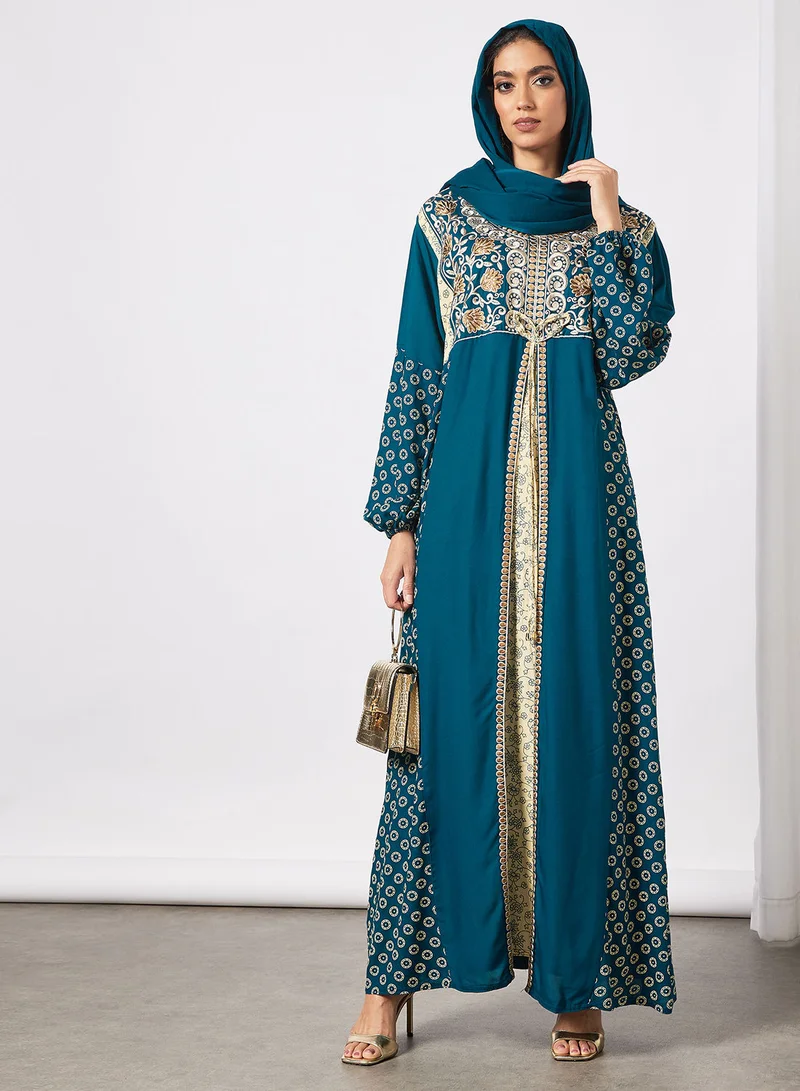 HANA & SARA Embroidered Jalabiya Dress With Sheila