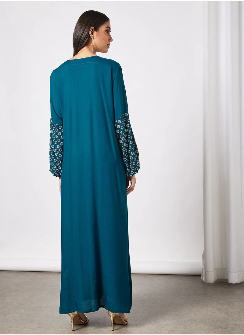 HANA & SARA Embroidered Jalabiya Dress With Sheila