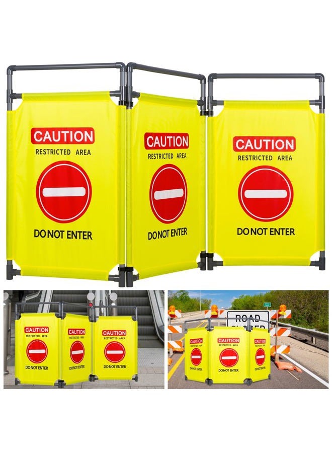 ACTREY 3 Panels Safety Barricade Heavy Duty PVC Frame 5.8FT Foldable Security Sign Barrier Gate High Visibility Caution Symbol Crowd Control Restricted Area Pedestrian Barricade DO NOT Enter(Yellow) - Image 1