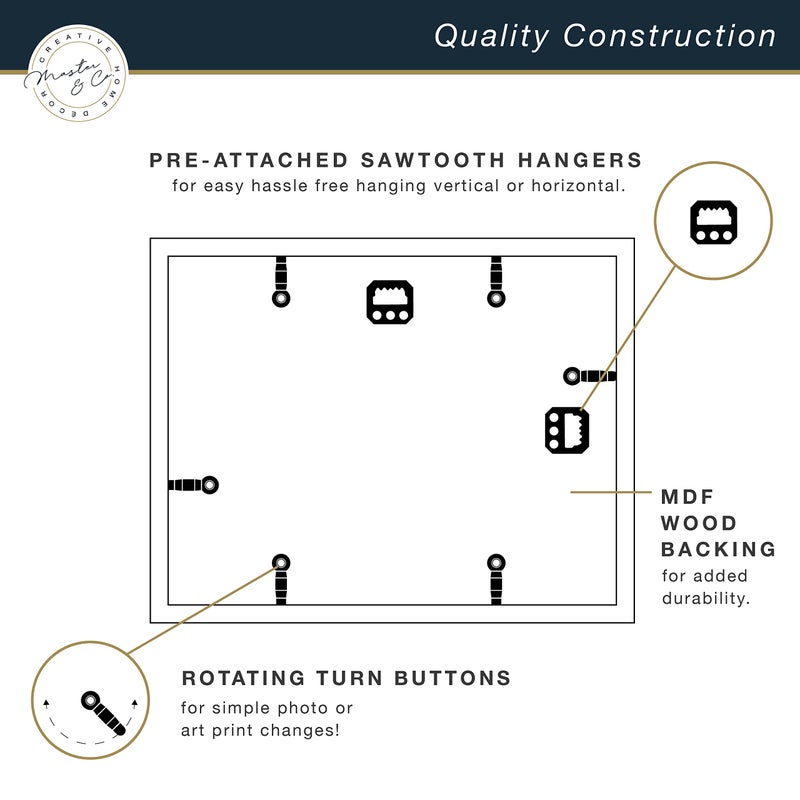 MCS Master & Co. Foundry Metal 11x14 Matted Picture Frame with 5x7 Photo Display, Black Vertical & Horizontal Wall Hanging Frame for Photos & Artwork (1-Pack) - Image 4