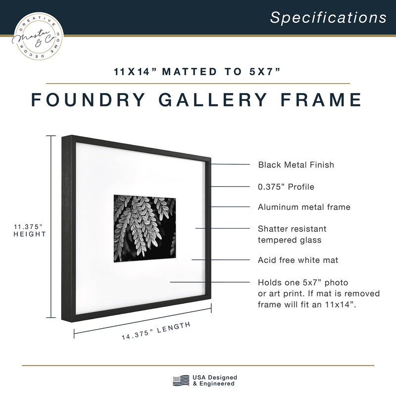 MCS Master & Co. Foundry Metal 11x14 Matted Picture Frame with 5x7 Photo Display, Black Vertical & Horizontal Wall Hanging Frame for Photos & Artwork (1-Pack) - Image 3