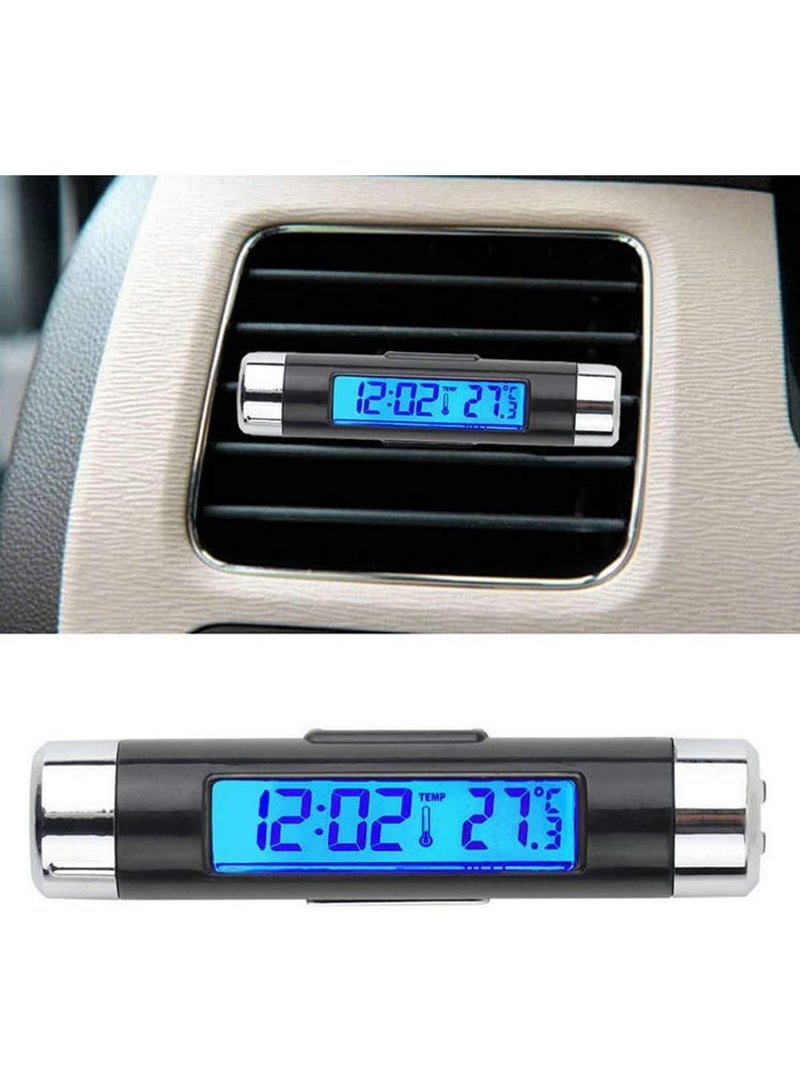 Generic 2 in 1 Car Clock and Temperature with Backlight LCD Digital Display  Mini Vehicle Electronic Thermometer Multi Functional Auto Accessories for Air Vent Outlet  - Image 1