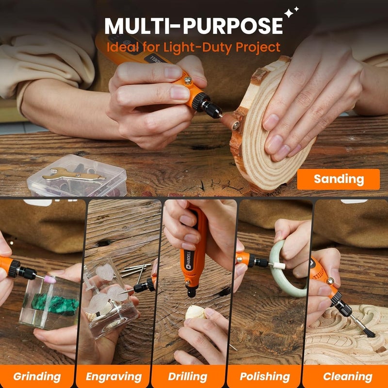 HARDELL Mini Cordless Rotary Tool, 5-Speed Type-C Charging Rotary Tool Kit with 43 Accessories, 3.7V Multi-purpose Power Tool for Woodworking, DIY Crafts, Art Creating - Image 5