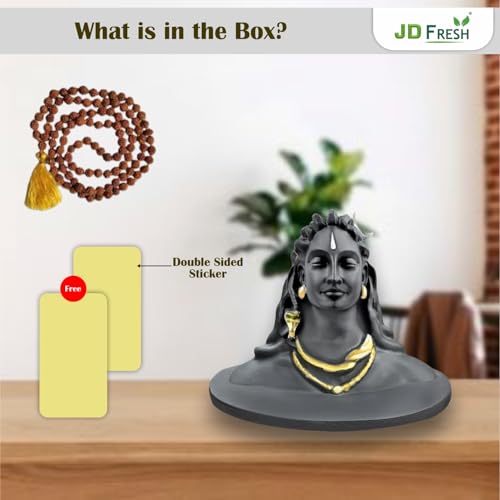 JD FRESH 5.5 Inch Adiyogi Statue with Rudraksh Mala/Resin Car Dashboard Idols/Lord Shiva for Pooja/Shivratri Gift/Decor/Shiv Murti/Mahadev Statues/Decorative Items for Home/Office - (Black) - Image 5