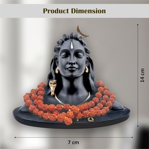 JD FRESH 5.5 Inch Adiyogi Statue with Rudraksh Mala/Resin Car Dashboard Idols/Lord Shiva for Pooja/Shivratri Gift/Decor/Shiv Murti/Mahadev Statues/Decorative Items for Home/Office - (Black) - Image 3