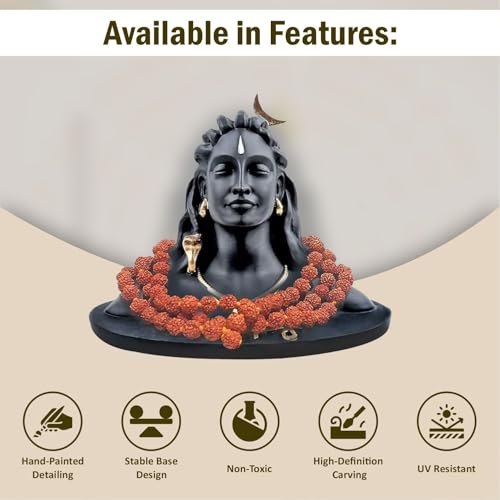 JD FRESH 5.5 Inch Adiyogi Statue with Rudraksh Mala/Resin Car Dashboard Idols/Lord Shiva for Pooja/Shivratri Gift/Decor/Shiv Murti/Mahadev Statues/Decorative Items for Home/Office - (Black) - Image 2