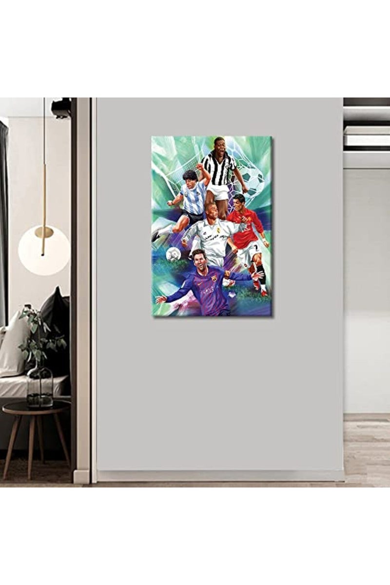 TISHIRON King of the Ball Pictures Canvas Wall Art Football Star Painting Inspirational Poster Large Gallery Wrapped Prints Decor for Living Room Office Bedroom Framed Ready to Hang - 36''Wx24''H - Image 2
