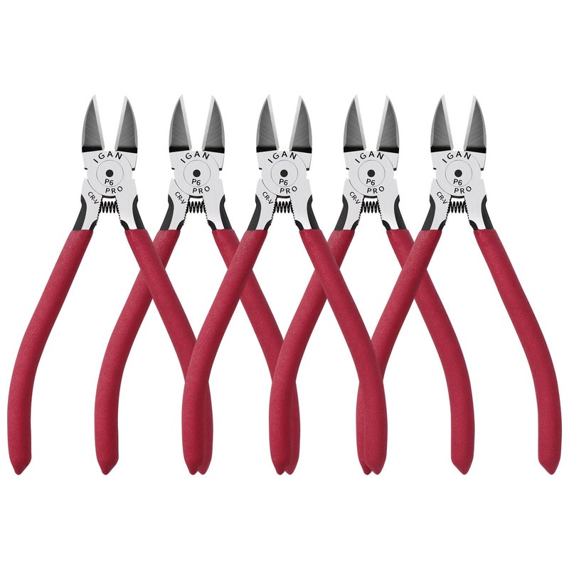 IGAN-P6 Wire Flush Cutters (Pack of 5), 6-inch Ultra Sharp and Powerful Side Cutter Clippers, Ideal Wire Snips for Handmade and Any Clean Cut Needs - Image 1