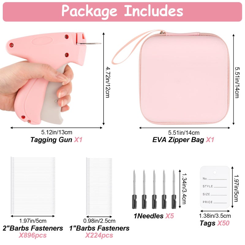 BEVTEE Price Tagging Guns for Clothes (Not Stitch Gun), Retail Price Tag Attacher Guns for Clothing, Includes 5 Needles, 1120 Barbs Fasteners-0.98'' and 1.96'', 50Pcs Price Tags, 1 Hard EVA Bag(Pink) - Image 3