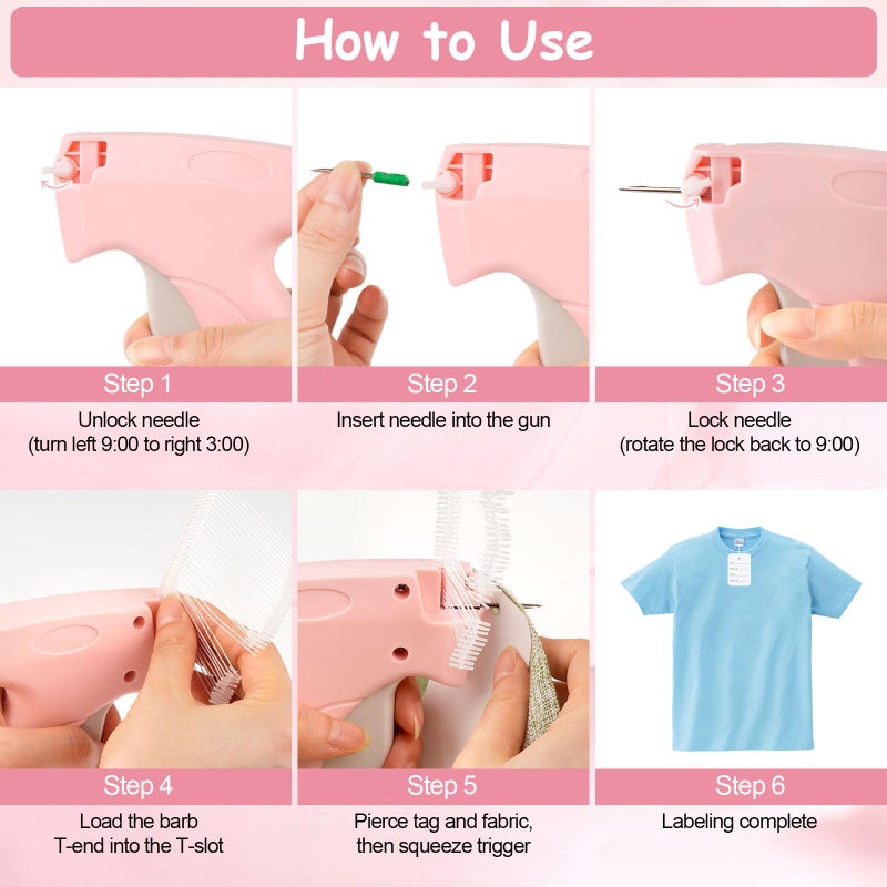 BEVTEE Price Tagging Guns for Clothes (Not Stitch Gun), Retail Price Tag Attacher Guns for Clothing, Includes 5 Needles, 1120 Barbs Fasteners-0.98'' and 1.96'', 50Pcs Price Tags, 1 Hard EVA Bag(Pink) - Image 4