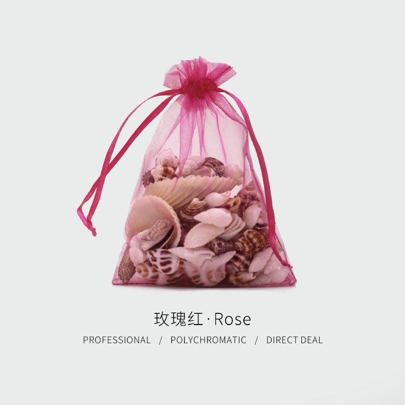 Gold Ribbon Transparent Mesh Drawstring Bag - Coral Organza Fabric Gift Bag for Party Candy Cosmetic Storage - Image 1