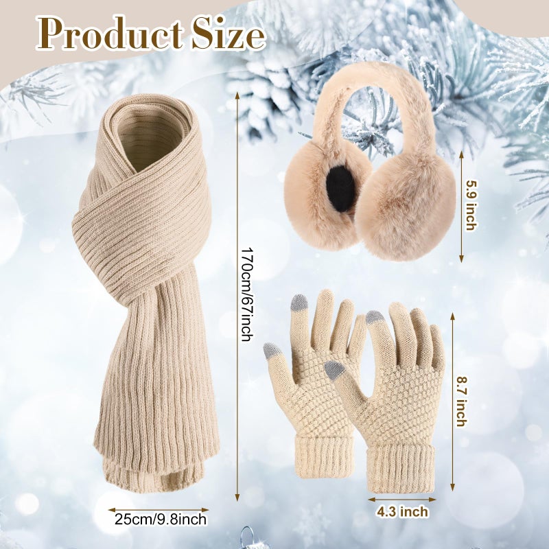 ShinyMatch 12 Pcs Winter Hat Gloves Scarf Earmuff Set Beanie Pompom Fleece Lining Hat Touch Screen Gloves Knitted Scarf(Black, Beige, Gray,Minimalist Style) - Image 2