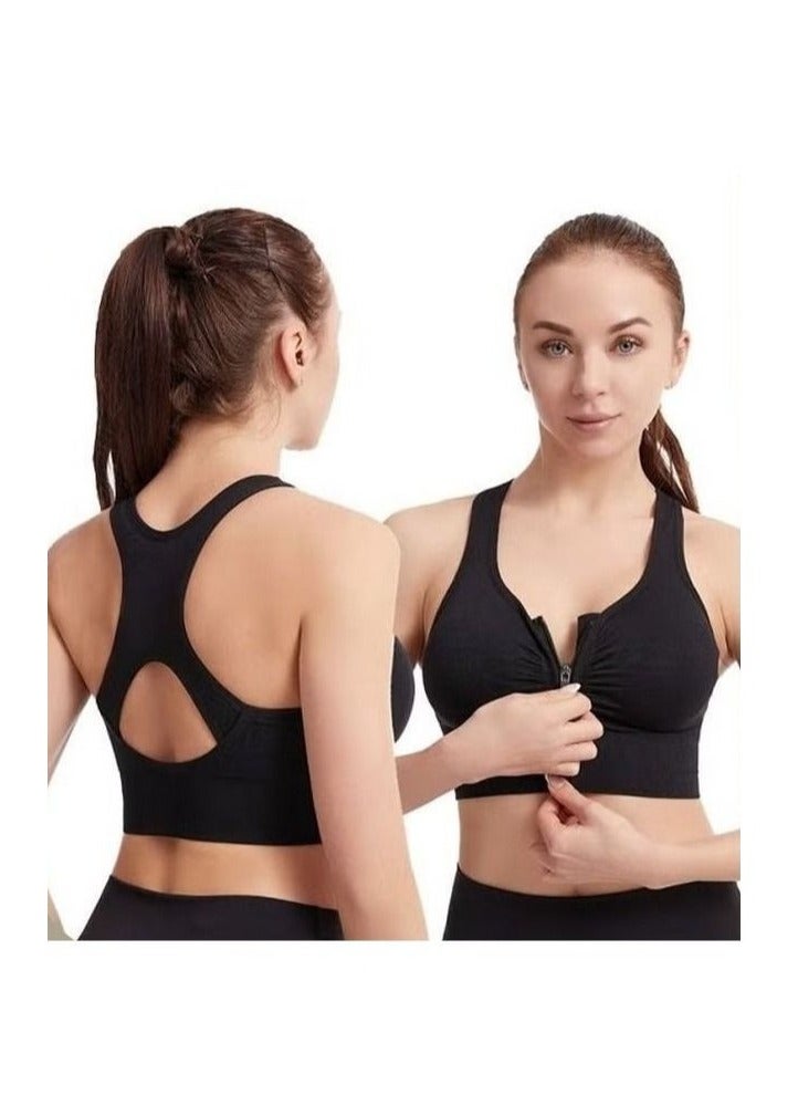 Women's Sports Bra, Soild Color Yoga Bra With Front Zipper, Adjustable Sports Vest, Back Cutout No Steel Ring Bras, Yoga Sports Fitness Lingerie For Women, Ladies Comfy Breathable Bras, Shock-Proof Push-Up Underwear - Image 1