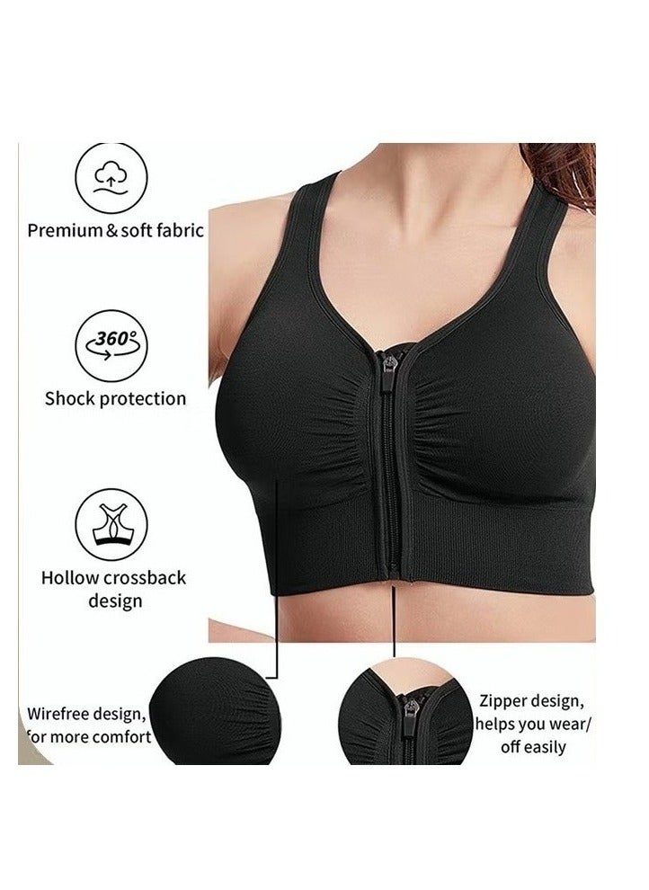 Women's Sports Bra, Soild Color Yoga Bra With Front Zipper, Adjustable Sports Vest, Back Cutout No Steel Ring Bras, Yoga Sports Fitness Lingerie For Women, Ladies Comfy Breathable Bras, Shock-Proof Push-Up Underwear - Image 2