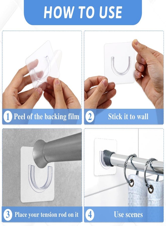مولين حامل قضيب ستارة الحمام اللاصق من مولين، 4 قطع، حامل قضيب ستارة حمام شفاف بدون حفر، حامل تثبيت جداري غير مرئي، دعامة شد لقضيب ستارة الحمام - Image 5