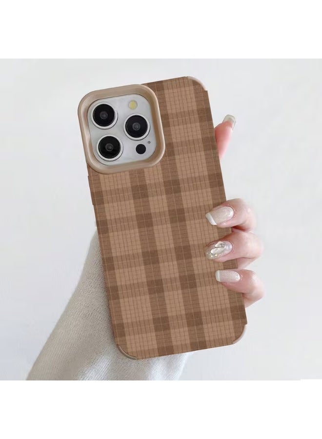 تيمو جراب هاتف  قطعة واحدة بنقشة مربعات بنية مستوحاة من جلد الدببة، حماية كاملة من الصدمات والخدوش متوافق مع ايفون 14 بروماكس - Image 1