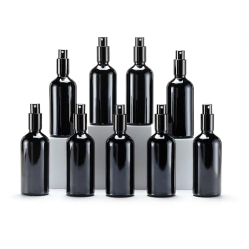YIZHAO Black Glass Spray Bottles 4oz, with Small Fine Mist Spray, Metal Cap, Refillable for Essential Oil,Travel,Cleaning,Perfume,Aromatherapy,Makeup – 9 Pcs - Image 1