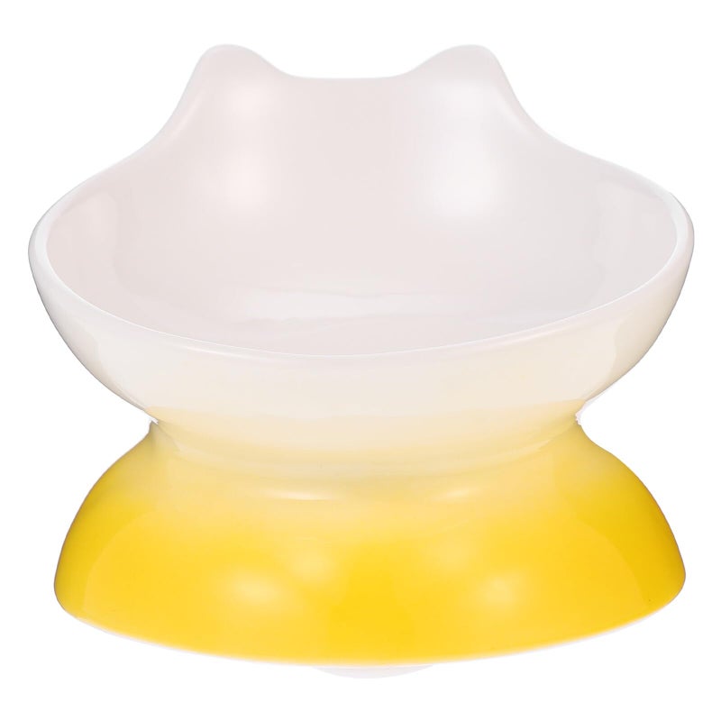 Elevated Ceramic Anti Spill Pet Bowl With Neck Guard For Flat Faced Dogs And Cats Yellow Gradient - Image 2