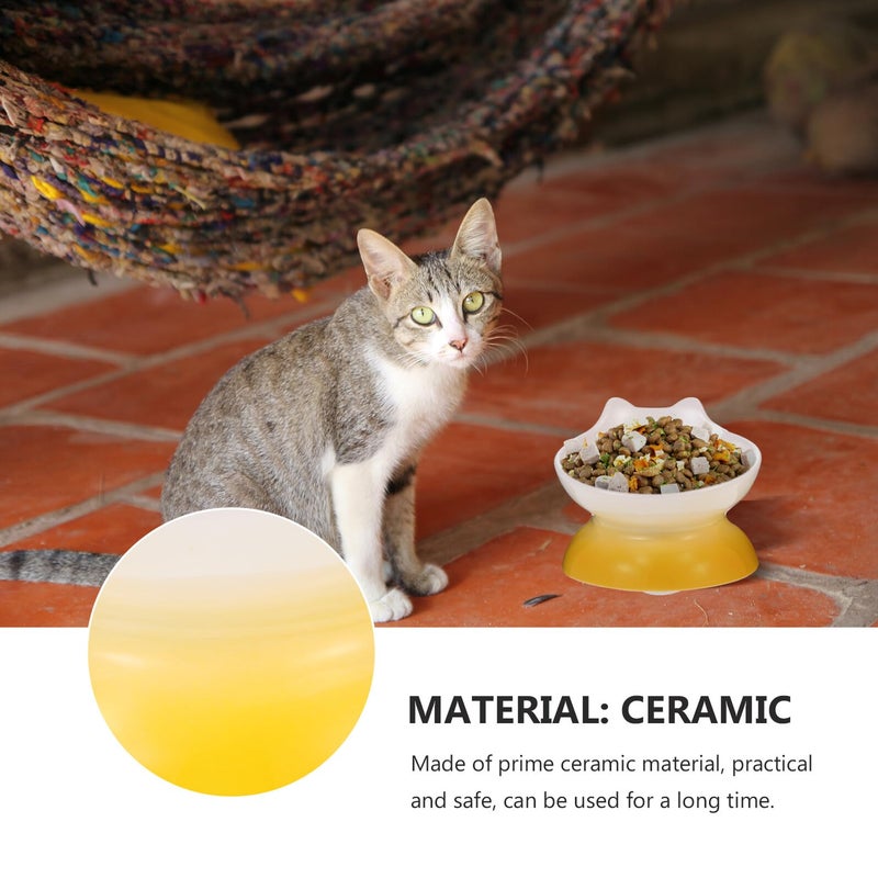 Elevated Ceramic Anti Spill Pet Bowl With Neck Guard For Flat Faced Dogs And Cats Yellow Gradient - Image 5