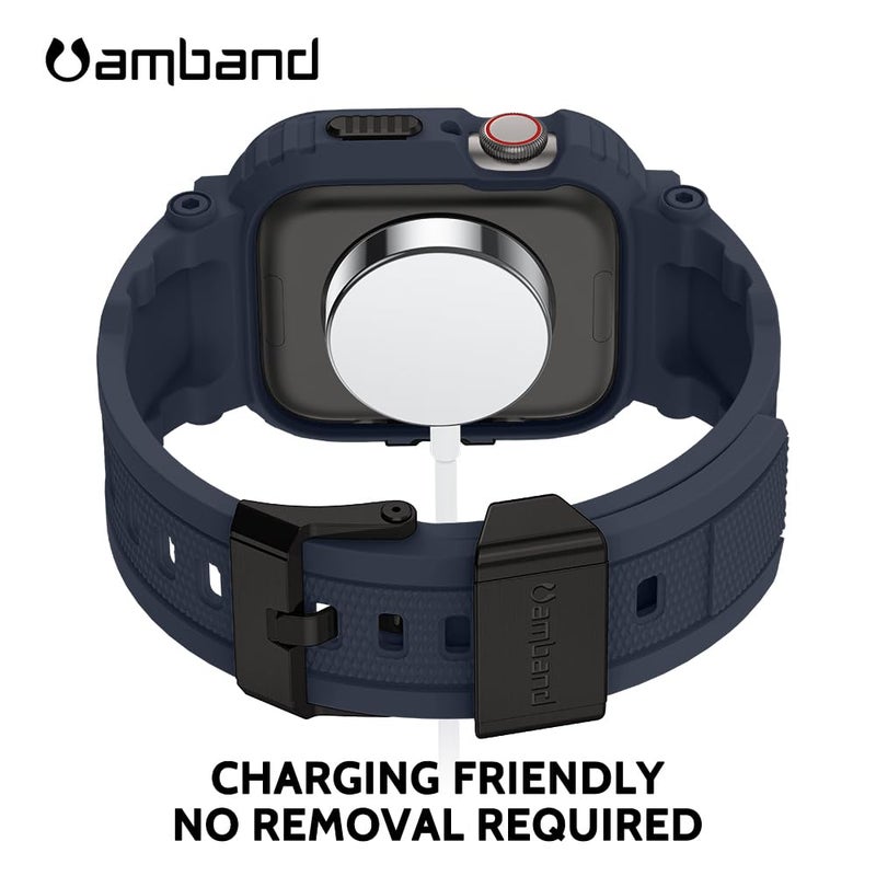 amBand Compatible with Apple Watch Series 9/8/7/6/5/4 & SE 3/2/1 41mm/40mm Band Case for Men, M1 Sport Rugged Case with Strap Military Protective Cover Bumper for iWatch 41/40 mm 38mm - Navy Blue - Image 5