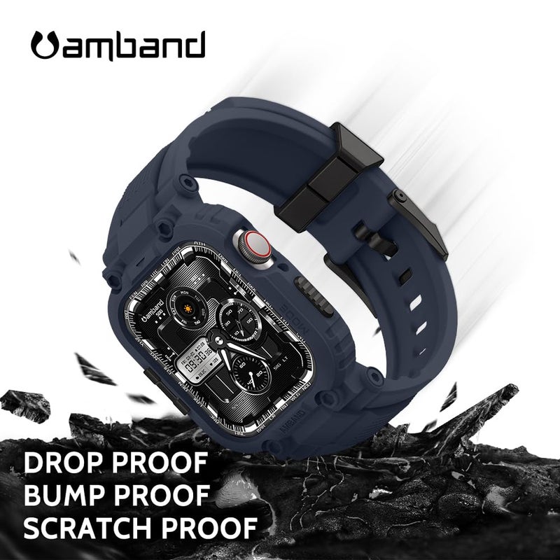 amBand Compatible with Apple Watch Series 9/8/7/6/5/4 & SE 3/2/1 41mm/40mm Band Case for Men, M1 Sport Rugged Case with Strap Military Protective Cover Bumper for iWatch 41/40 mm 38mm - Navy Blue - Image 3