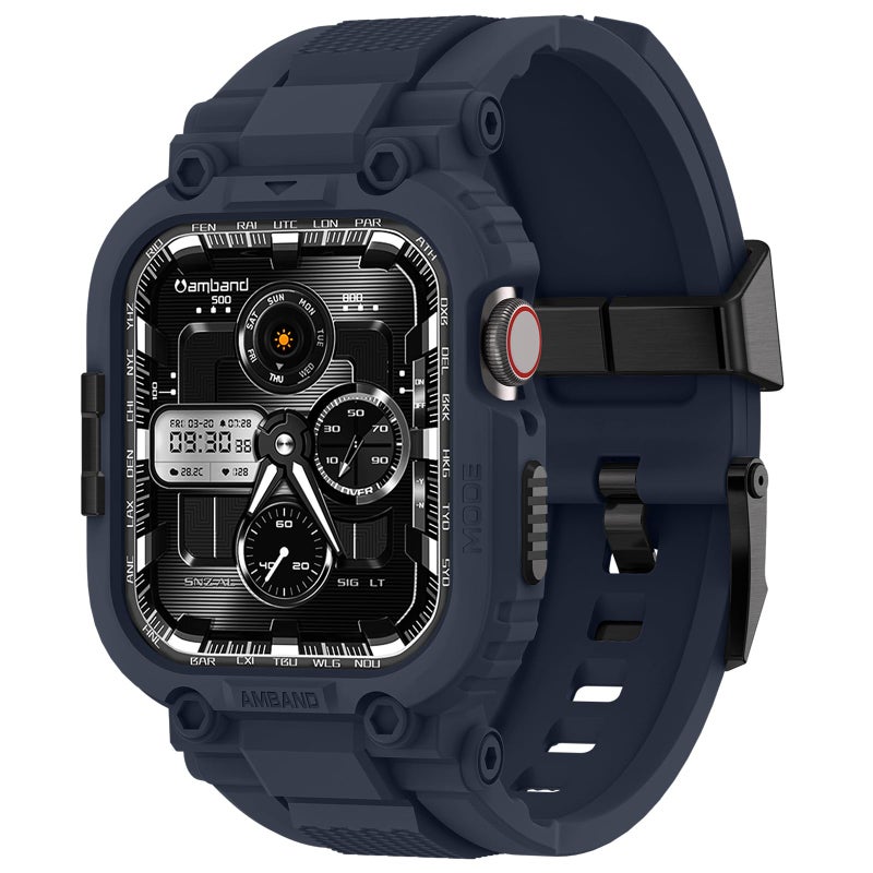 amBand Compatible with Apple Watch Series 9/8/7/6/5/4 & SE 3/2/1 41mm/40mm Band Case for Men, M1 Sport Rugged Case with Strap Military Protective Cover Bumper for iWatch 41/40 mm 38mm - Navy Blue - Image 1