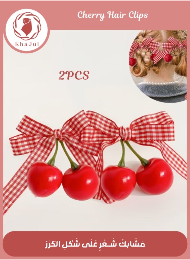 KHAJUL 2 Pcs Hair Clips, Cherry Bow Alligator Barrettes, for Teens and Women, Non-Slip Hair Accessories (RED) - Image 1