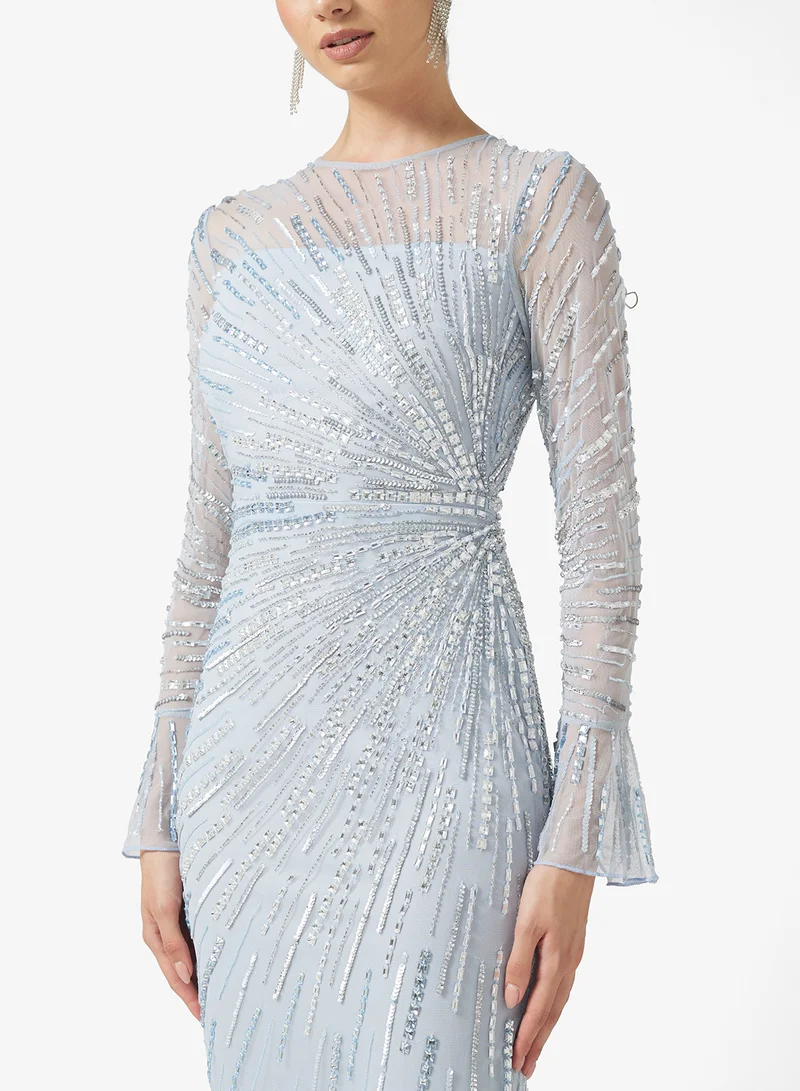 Amelia Rose V-Neck Flared Sleeve Embellished Maxi Dress