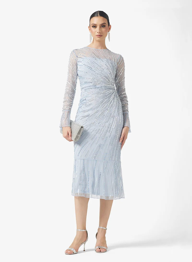 Amelia Rose V-Neck Flared Sleeve Embellished Maxi Dress