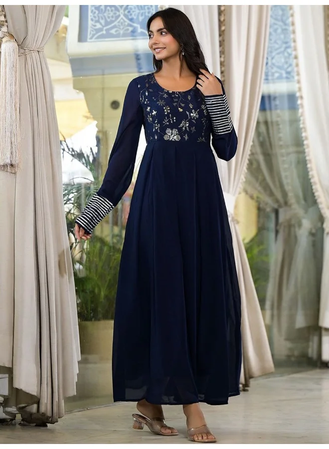 AKS Navy Blue Sequinned Maxi Dress