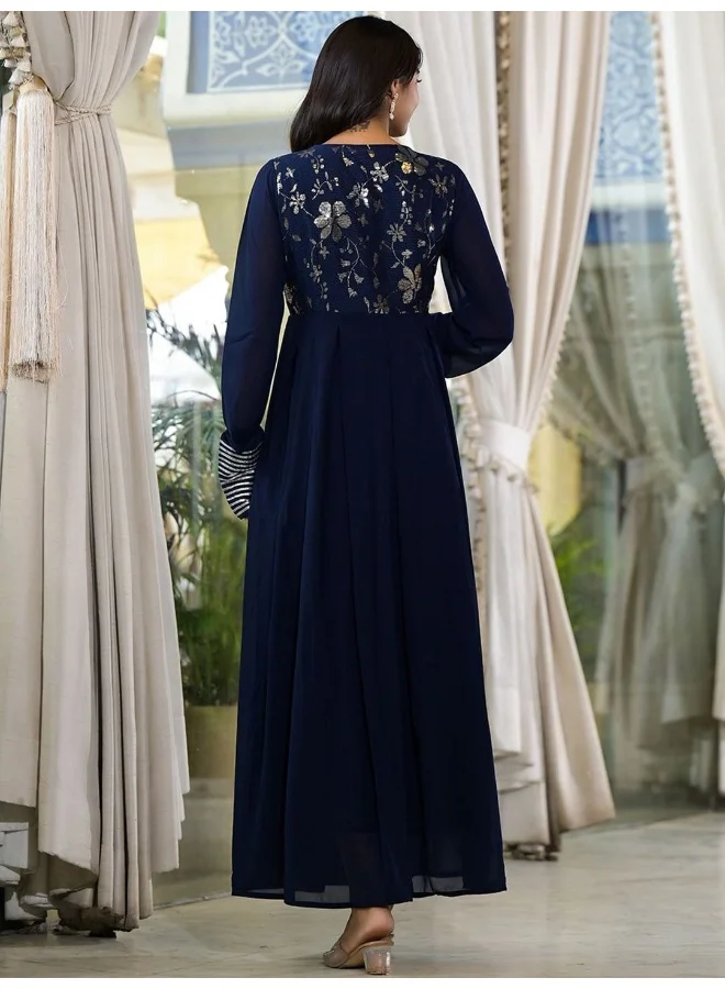 AKS Navy Blue Sequinned Maxi Dress