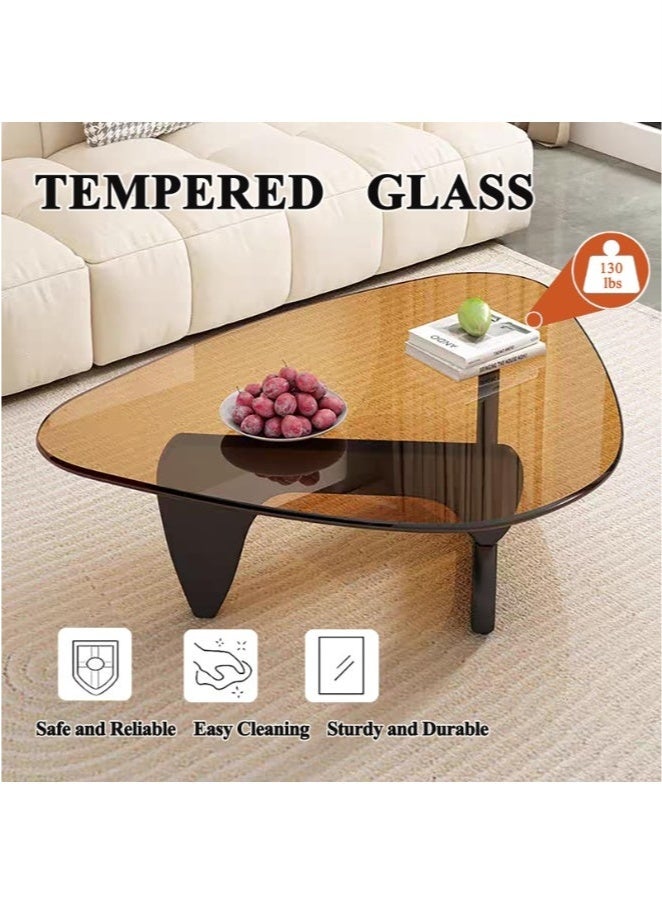 WALALLA Modern Glass Coffee Table for Living Room, Small mid Century Modern Coffee Table, Sleek Coffee Tables, Suitable for Bedroom Living Room Reception Office Tables,Black/Brown,83*57*40cm - Image 2