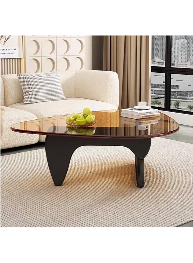 WALALLA Modern Glass Coffee Table for Living Room, Small mid Century Modern Coffee Table, Sleek Coffee Tables, Suitable for Bedroom Living Room Reception Office Tables,Black/Brown,83*57*40cm - Image 5