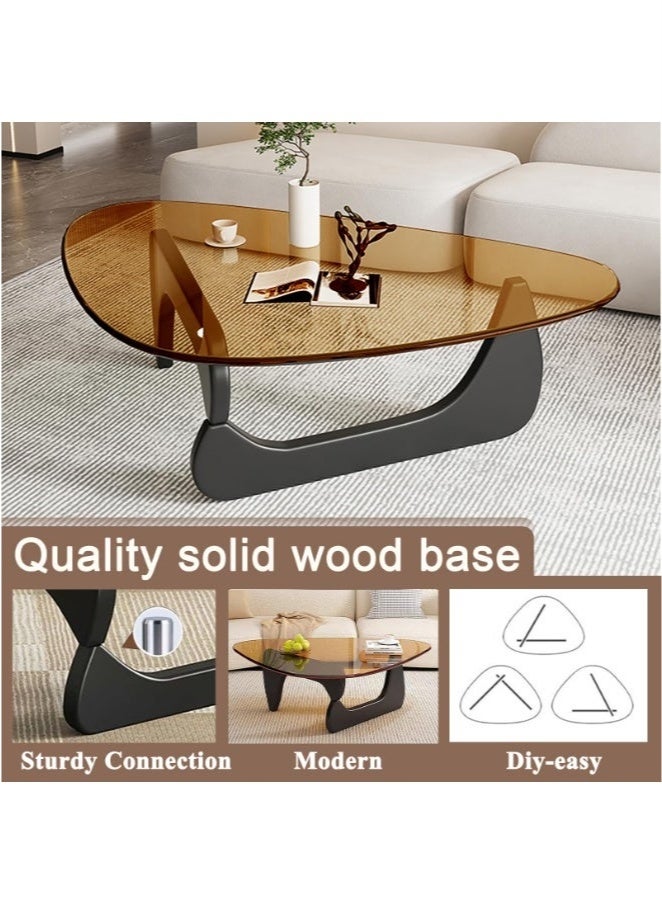 WALALLA Modern Glass Coffee Table for Living Room, Small mid Century Modern Coffee Table, Sleek Coffee Tables, Suitable for Bedroom Living Room Reception Office Tables,Black/Brown,83*57*40cm - Image 4