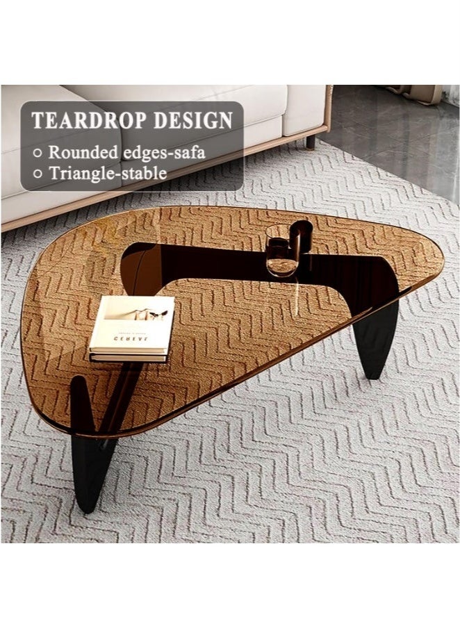 WALALLA Modern Glass Coffee Table for Living Room, Small mid Century Modern Coffee Table, Sleek Coffee Tables, Suitable for Bedroom Living Room Reception Office Tables,Black/Brown,83*57*40cm - Image 3
